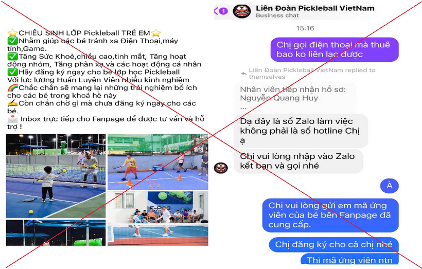 Cảnh giác khi đăng ký tham gia Pickleball trên mạng.